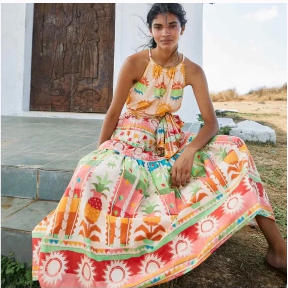 FARM Rio Multicolor Sun & Palm Maxi Dress - Cream, Pink, Green, Orange, Blue - Picture 2 of 8